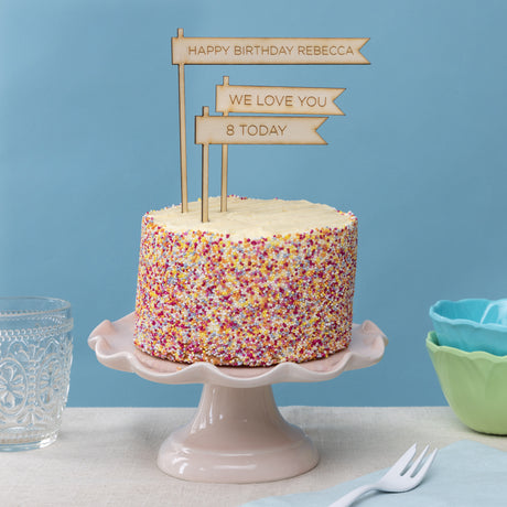 Personalised Three Wooden Flag Birthday Cake Toppers
