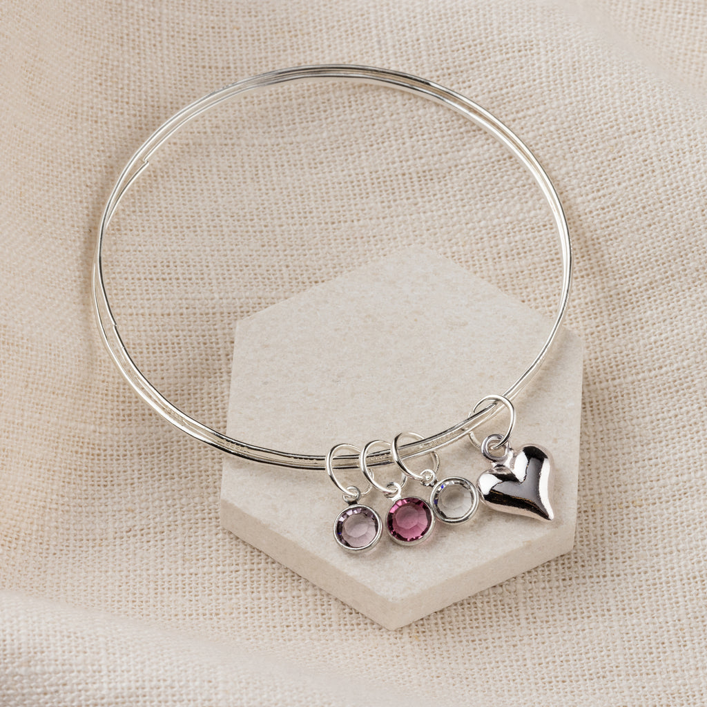 Personalised Swarovski Birthstone And Heart Bangle