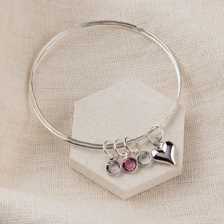 Personalised Swarovski Birthstone And Heart Bangle