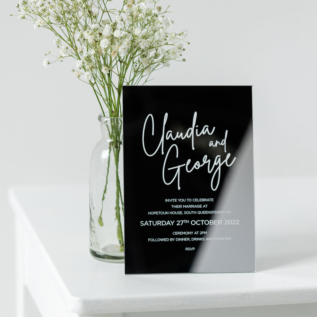 Elegance Acrylic Mirror Silver Wedding Invitations