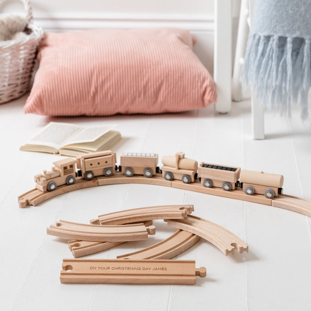 Personalised Christening Wooden Train Set And Track