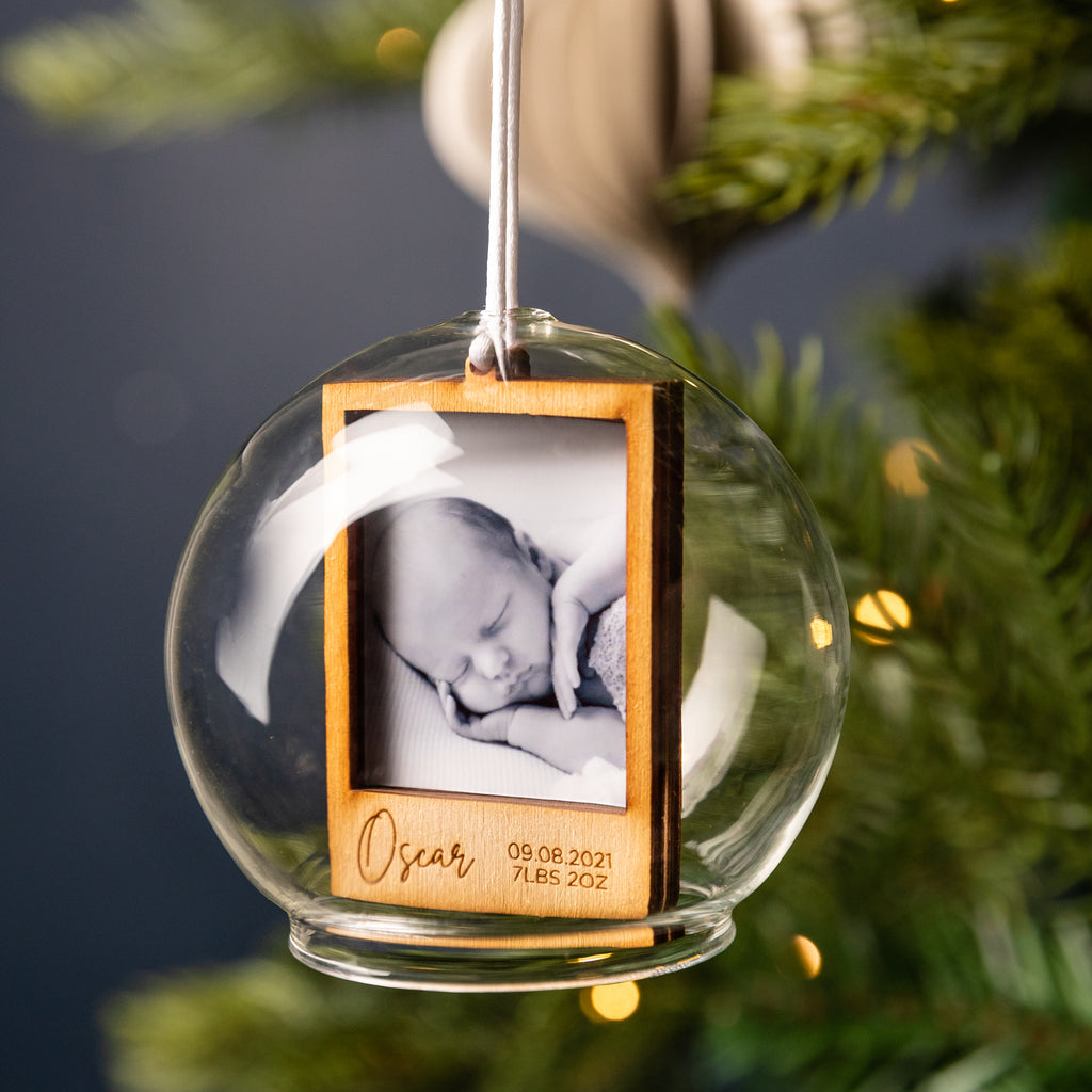 Personalised New Baby Photo Dome Bauble