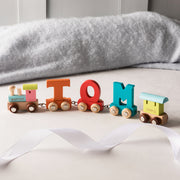 Engraved Christening Wooden Name Train Set