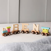 Engraved New Baby Wooden Name Train Set