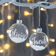 Personalised White Glass Snow Bauble