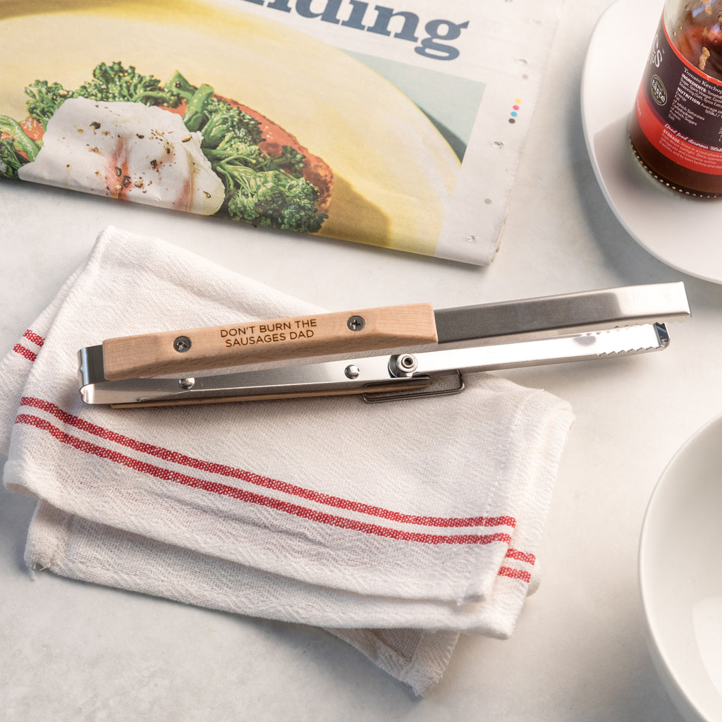 Personalised Wooden Folding BBQ Tongs