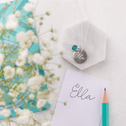 Silver Birthstone And Handwriting Disc Necklace