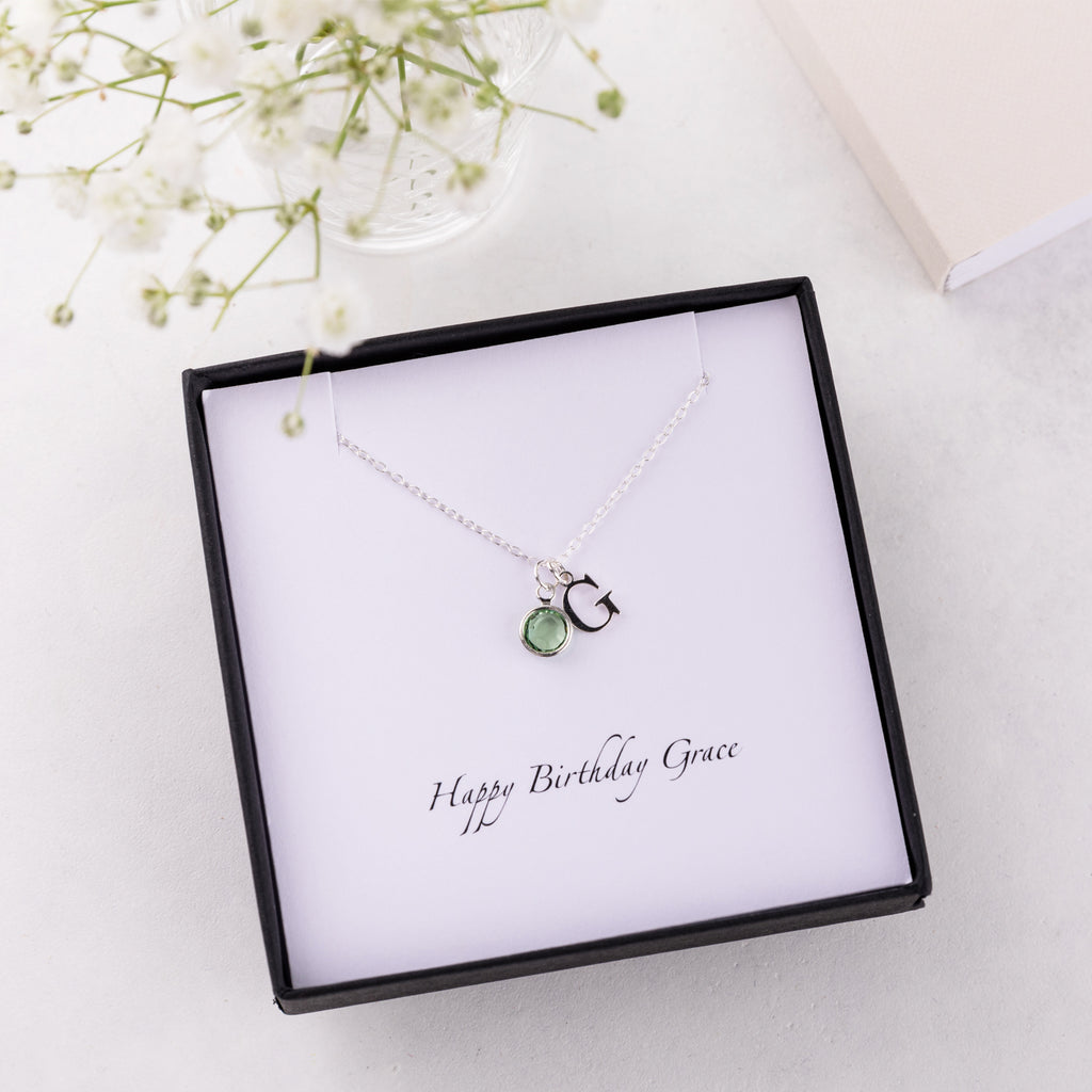 Silver Swarovski Birthstone And Initial Necklace