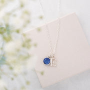 Silver Swarovski Birthstone And Initial Necklace