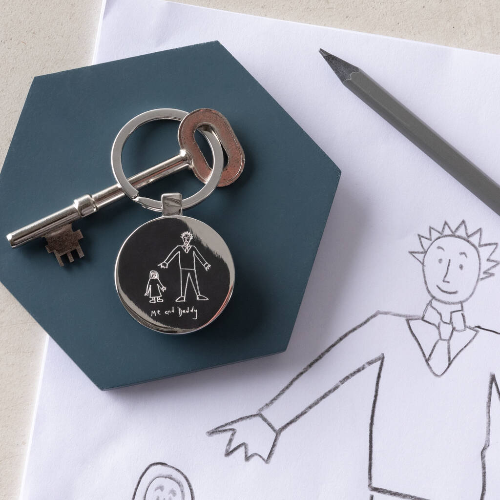 Personalised Daddy And Me Childs Drawing Keyring