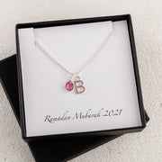 Personalised Eid Birthstone And Initial Necklace