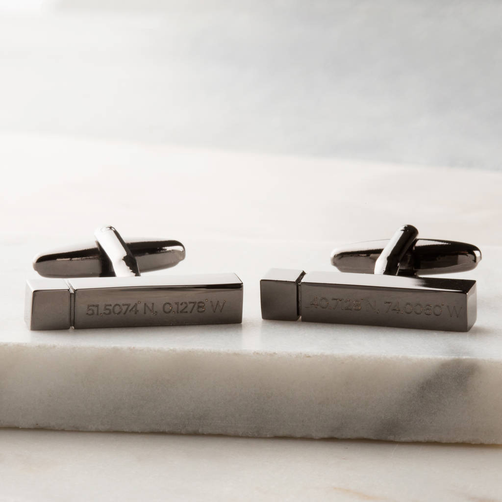 Personalised Engraved Location Bar Cufflinks