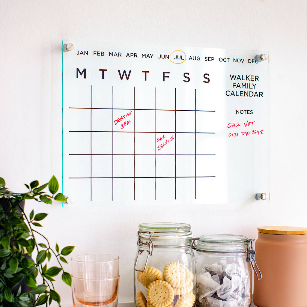 Personalised Family Acrylic Monthly Wall Calendar