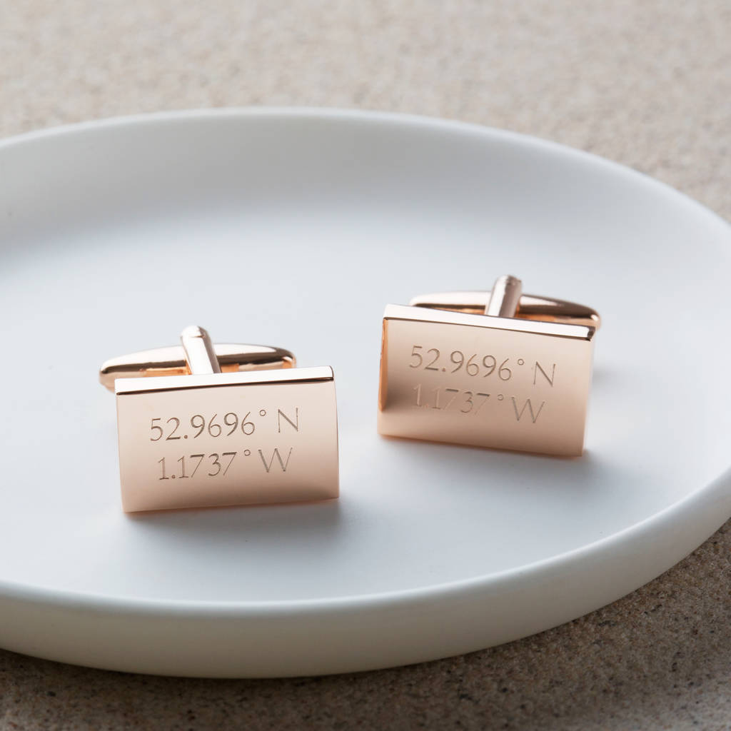 Personalised Rose Gold Location Cufflinks