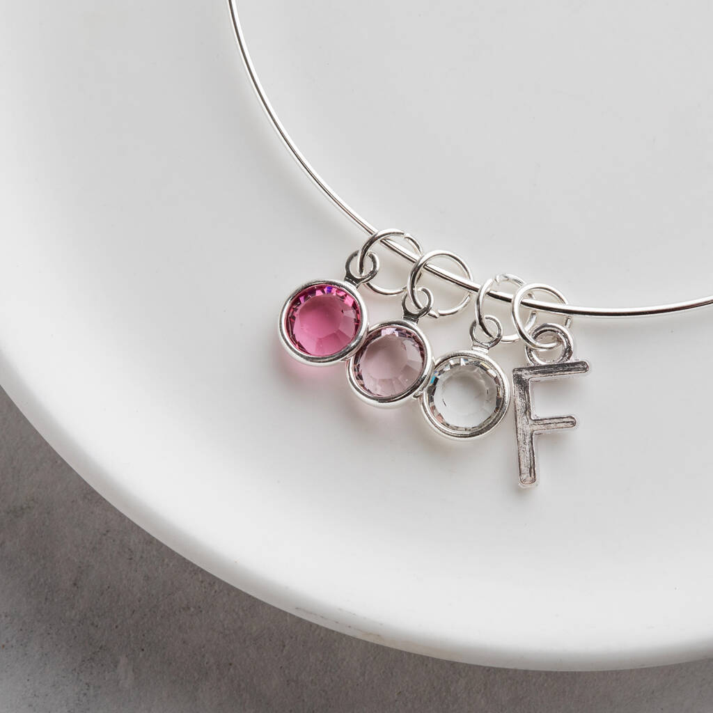 Swarovski Birthstone and Initial Adjustable Bangle