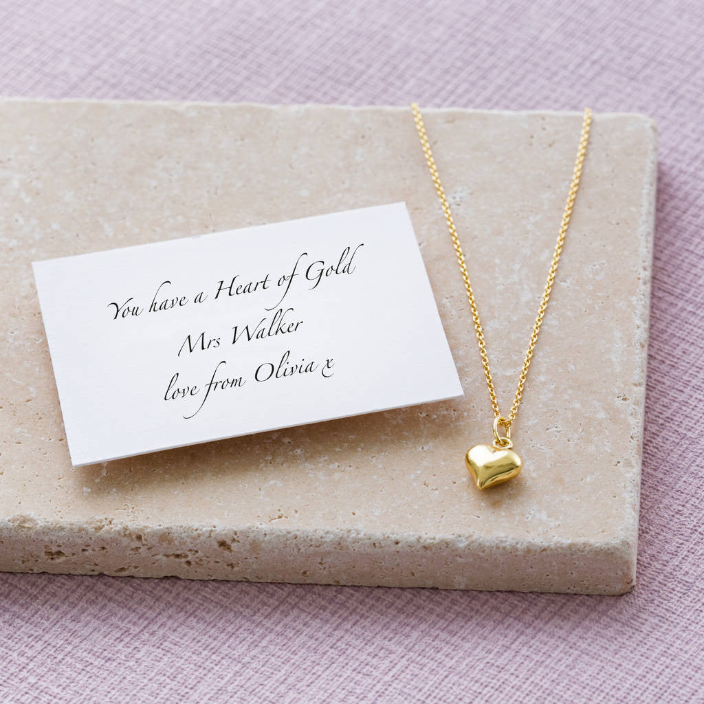 Thank You Teacher Heart Of Gold Necklace