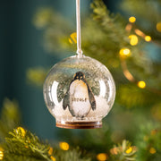 Personalised Illustrated Penguin Christmas Snow Dome Bauble