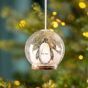 Personalised Illustrated Penguin Christmas Snow Dome Bauble