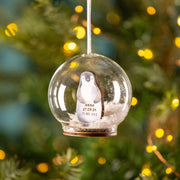 Personalised Illustrated Penguin First Christmas Snow Bauble