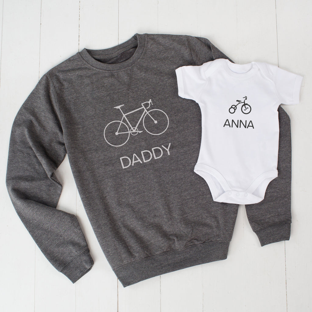 Grey Personalised Bike And Trike Daddy Jumper And Child Set