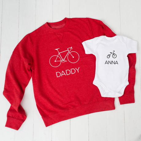 Red Personalised Bike And Trike Daddy Jumper And Child Set