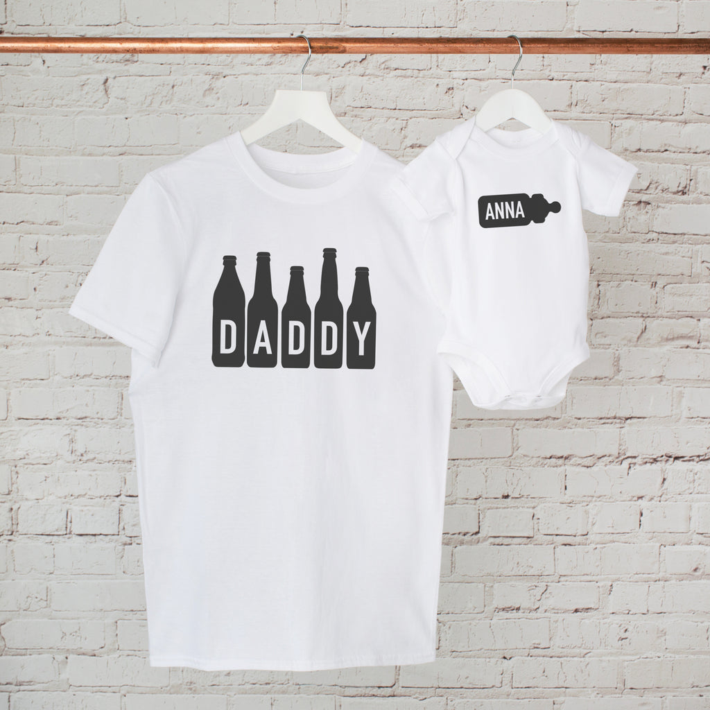 Personalised Beer Bottle Daddy And Child T Shirt Set