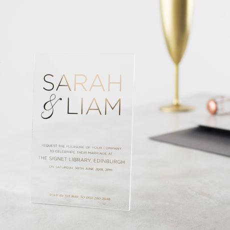 Personalised Clear Acrylic Foiled Modern Invitations
