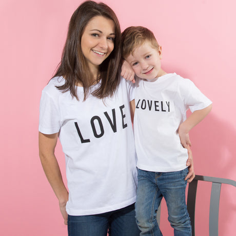 Personalised 'Lovely' Mother And Child T Shirt Set