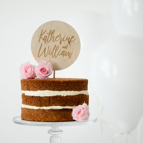 Engraved Circular Couples Cake Topper