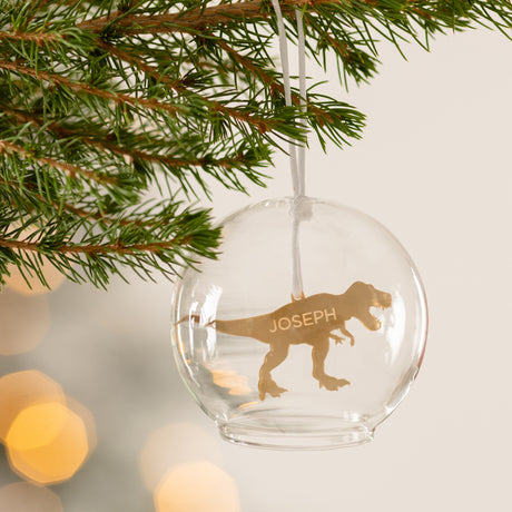 Personalised Dinosaur Glass Dome Bauble