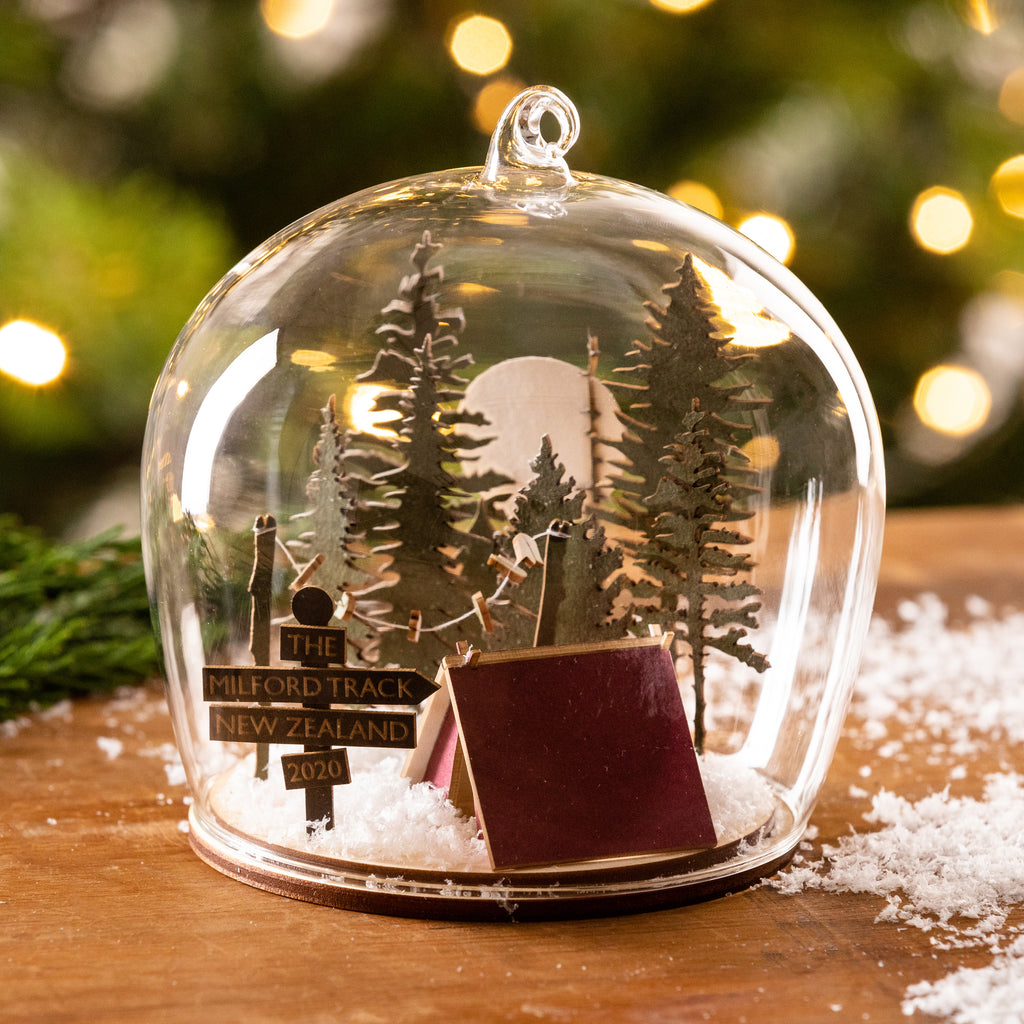 Personalised Camping Adventure Christmas Globe Dome