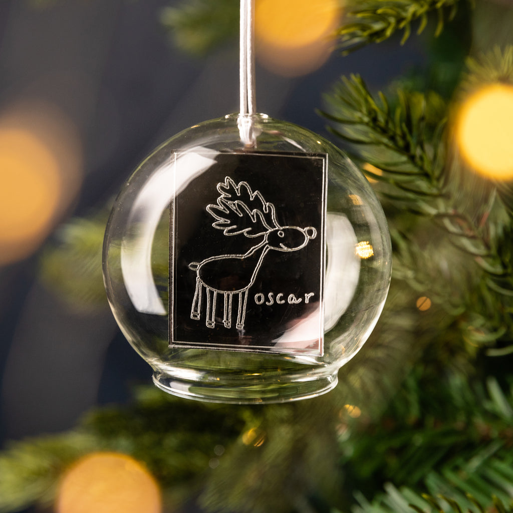 Personalised Childs Drawing In A Dome Bauble