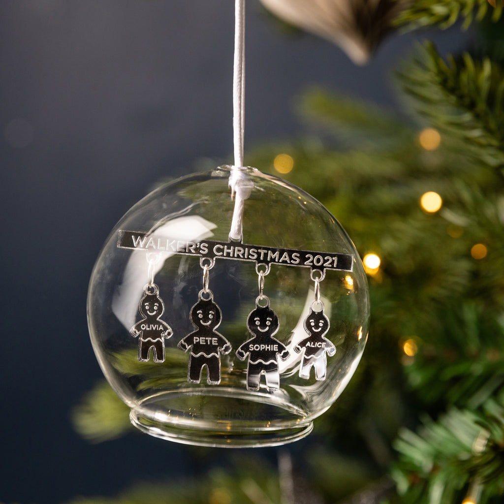 Personalised Gingerbread Family Glass Dome Bauble