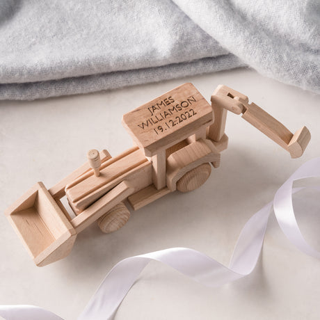 Personalised Wooden Christening Tractor Toy