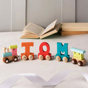 Engraved Christening Wooden Name Train Set