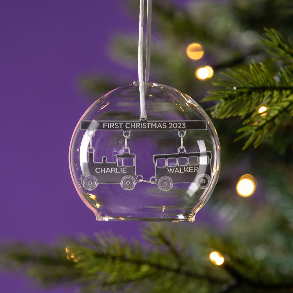 Personalised Christmas Train Glass Dome Bauble