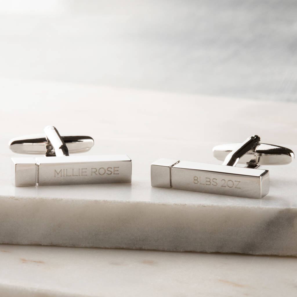 Personalised Engraved Bar New Baby Cufflinks
