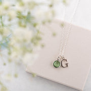 Silver Swarovski Birthstone And Initial Necklace