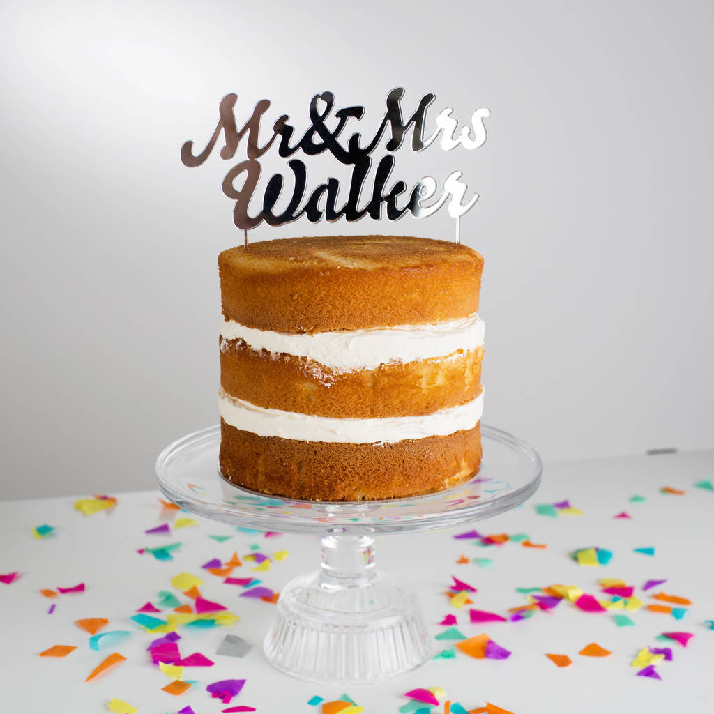 Custom Wedding Cake Topper Personalized With Last Name Mr And Mrs Gold Glitter E - Foto 7