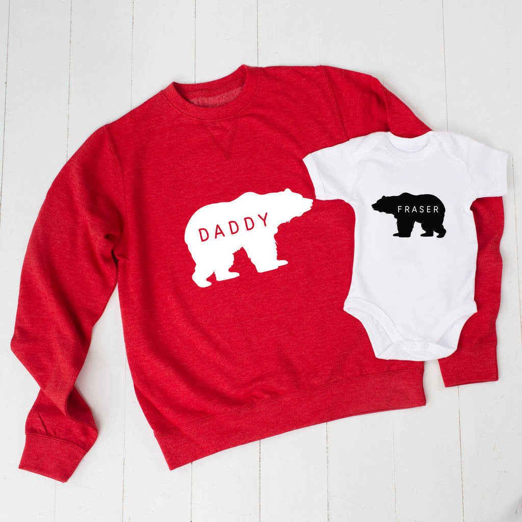 Red Personalised Daddy Bear Jumper And Baby Grow Set