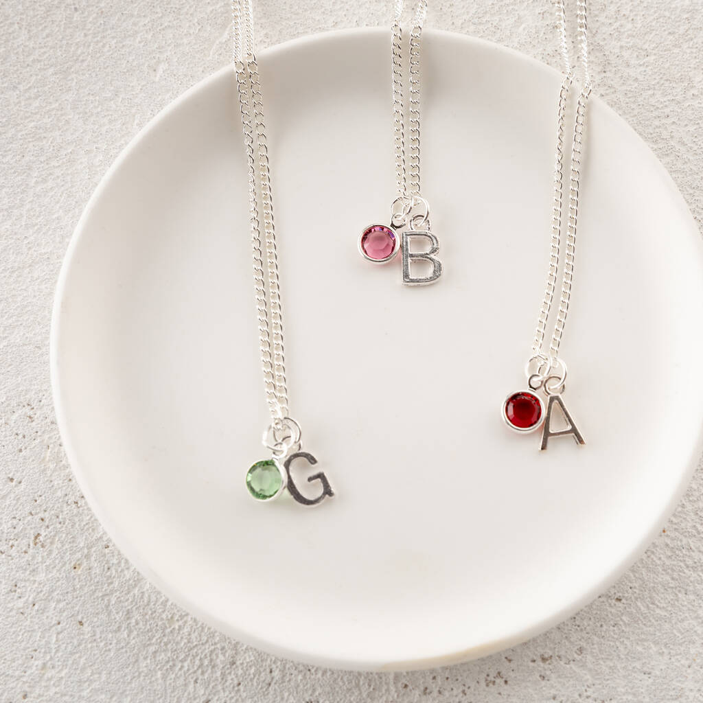Personalised Eid Birthstone And Initial Necklace Twenty-Seven