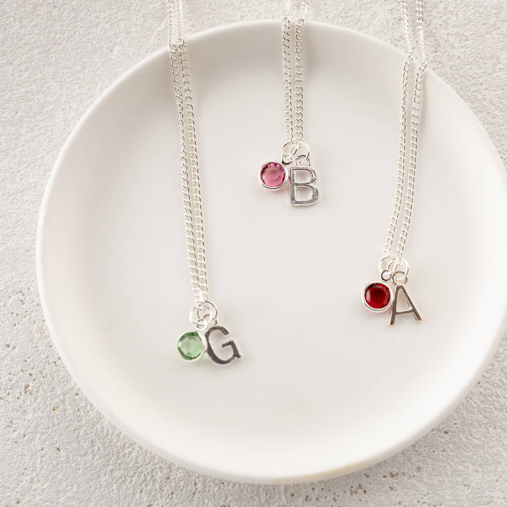 Personalised Eid Birthstone And Initial Necklace