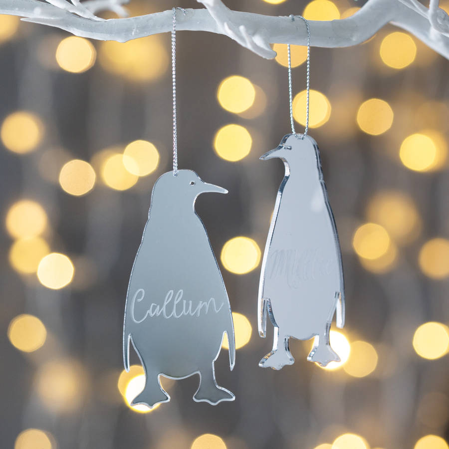 Personalised Mirrored Penguin Decoration
