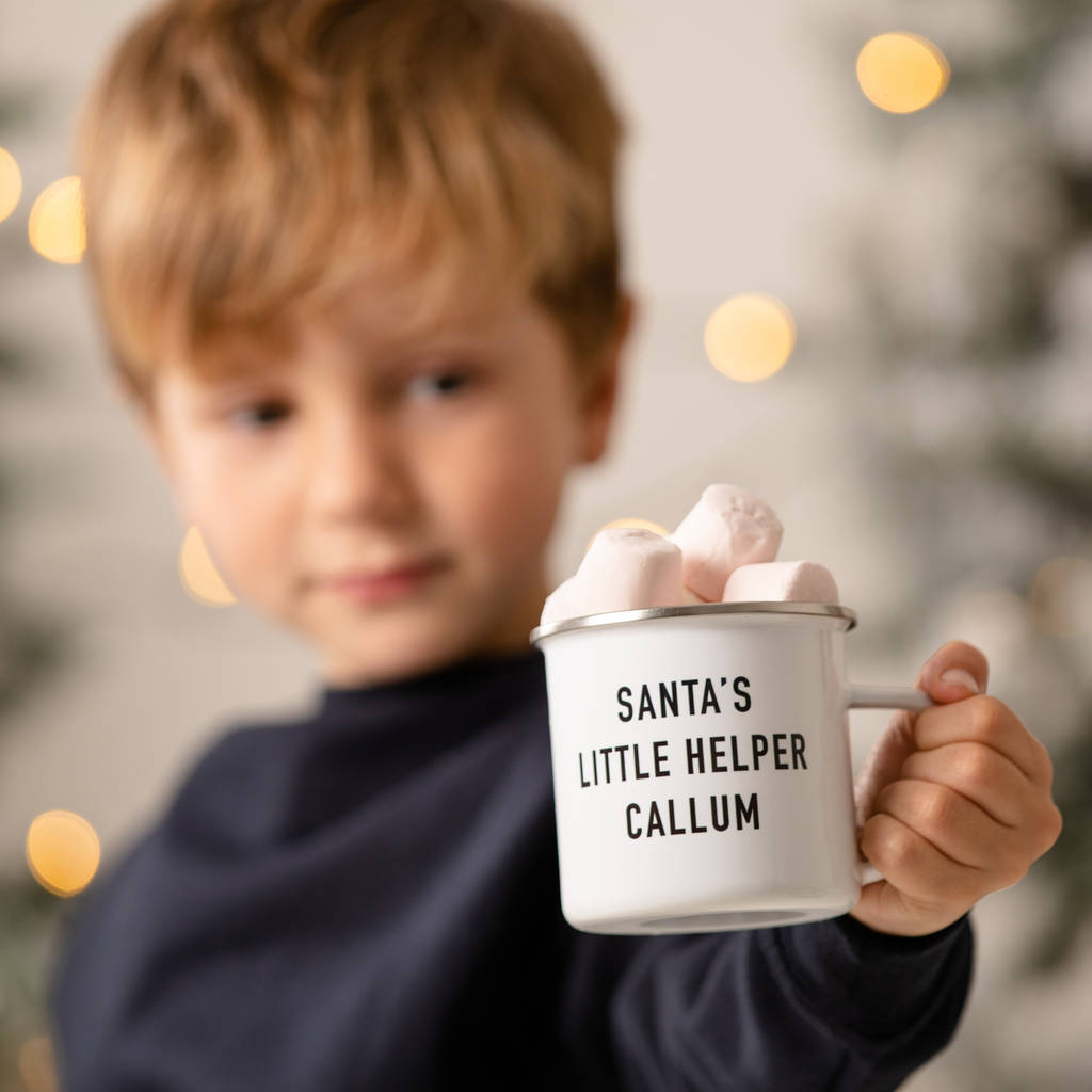 Personalised Santa's Little Helper Enamel Mug