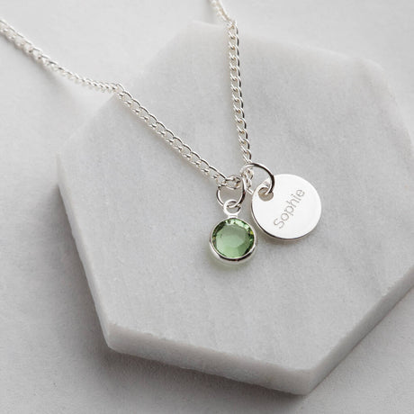 Personalised Swarovski Birthstone And Disc Necklace