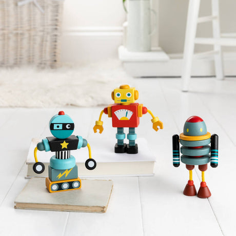 Three Wooden Robot Construction Toys