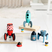 Three Wooden Rocket Construction Toys